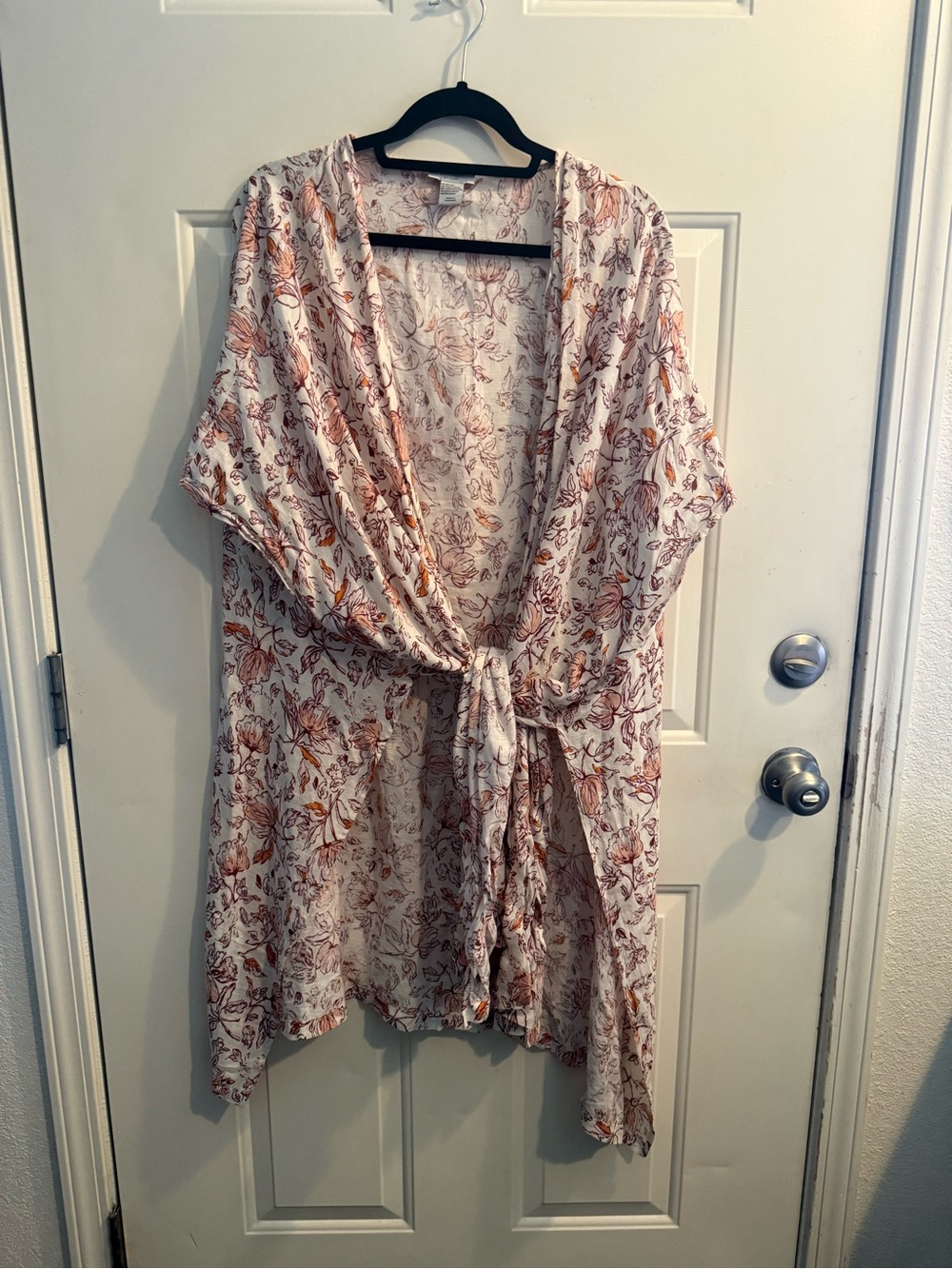 Haute Hippie Cream Tunic with Rust Floral Tie Front